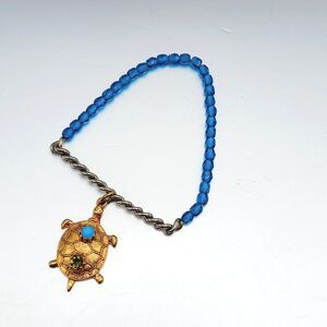 Gerard YOSCA Designer Bracelet Crystal Bead w/Chain Gold Plated Turtle